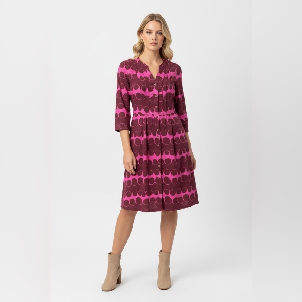 Boden Magenta Purple Abstract Button Front Dress Size 4R